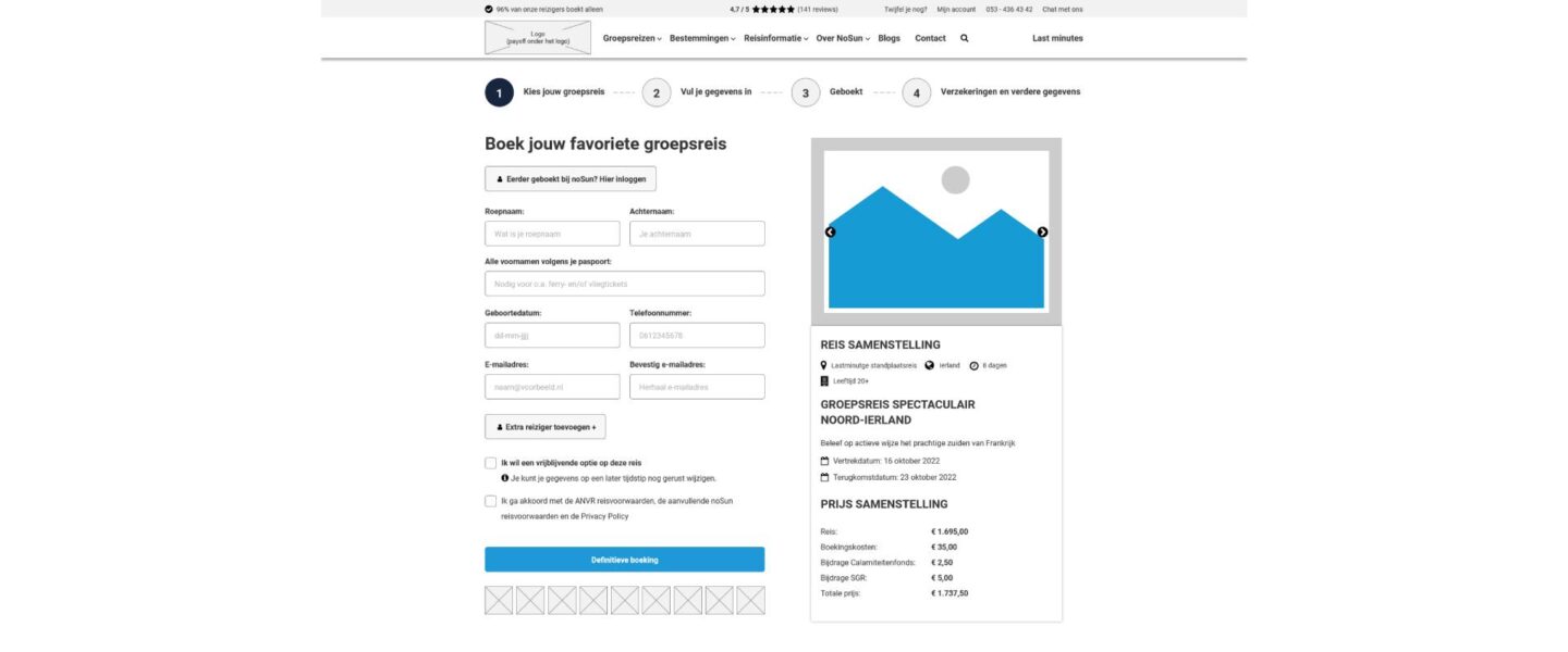 Boekingspagina Wireframe Opzet
