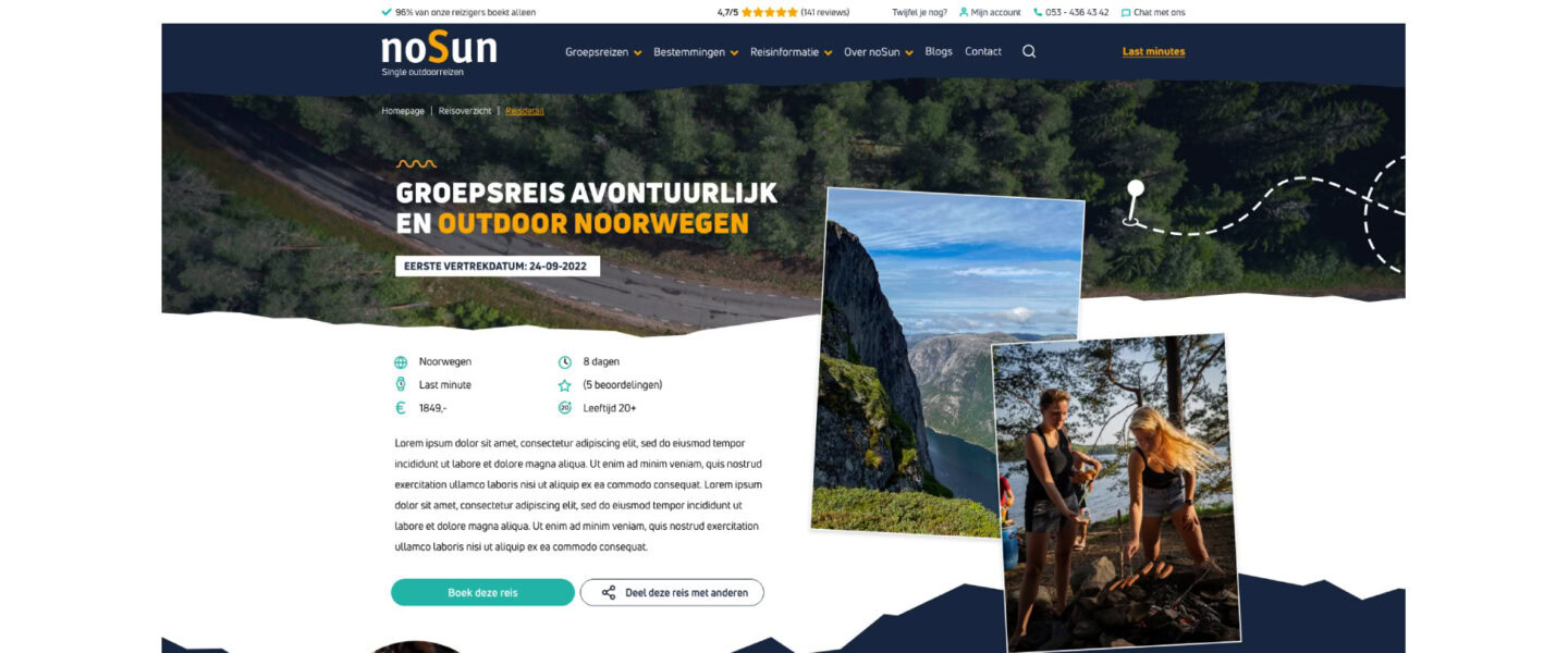 Reis Detail Pagina Webdesign Voor Nosun Door Dtch Digitals