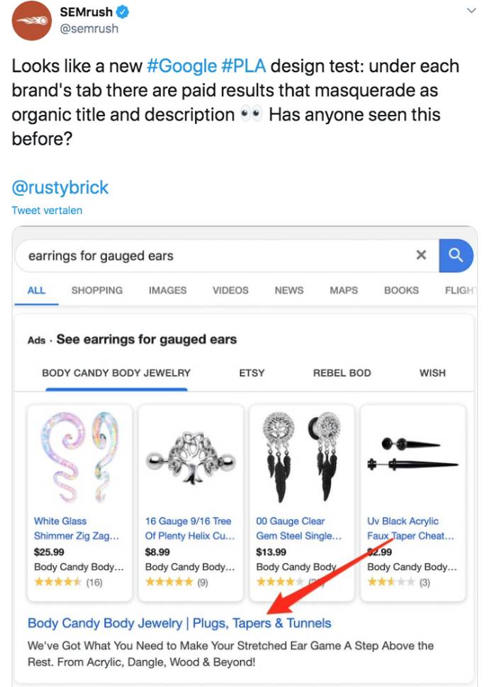 Voorbeeld Googls Shopping Advertentie Met Link