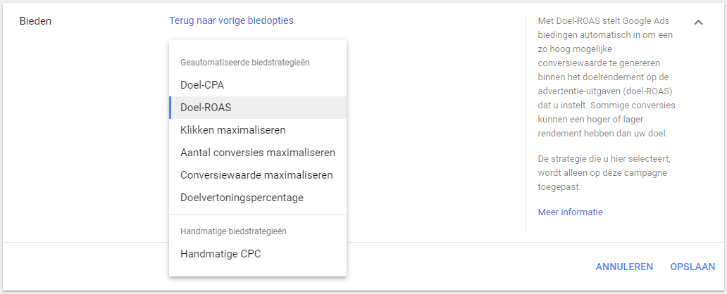 Voorbeeld automatische biedstrategie