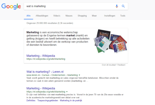 Featured snippet google resultaat