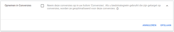 Opnemen in conversies uitzetten in Google Ads
