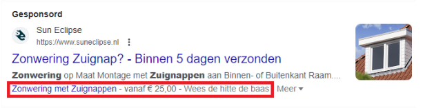 prijs component binnen googl ads advertentie campagne