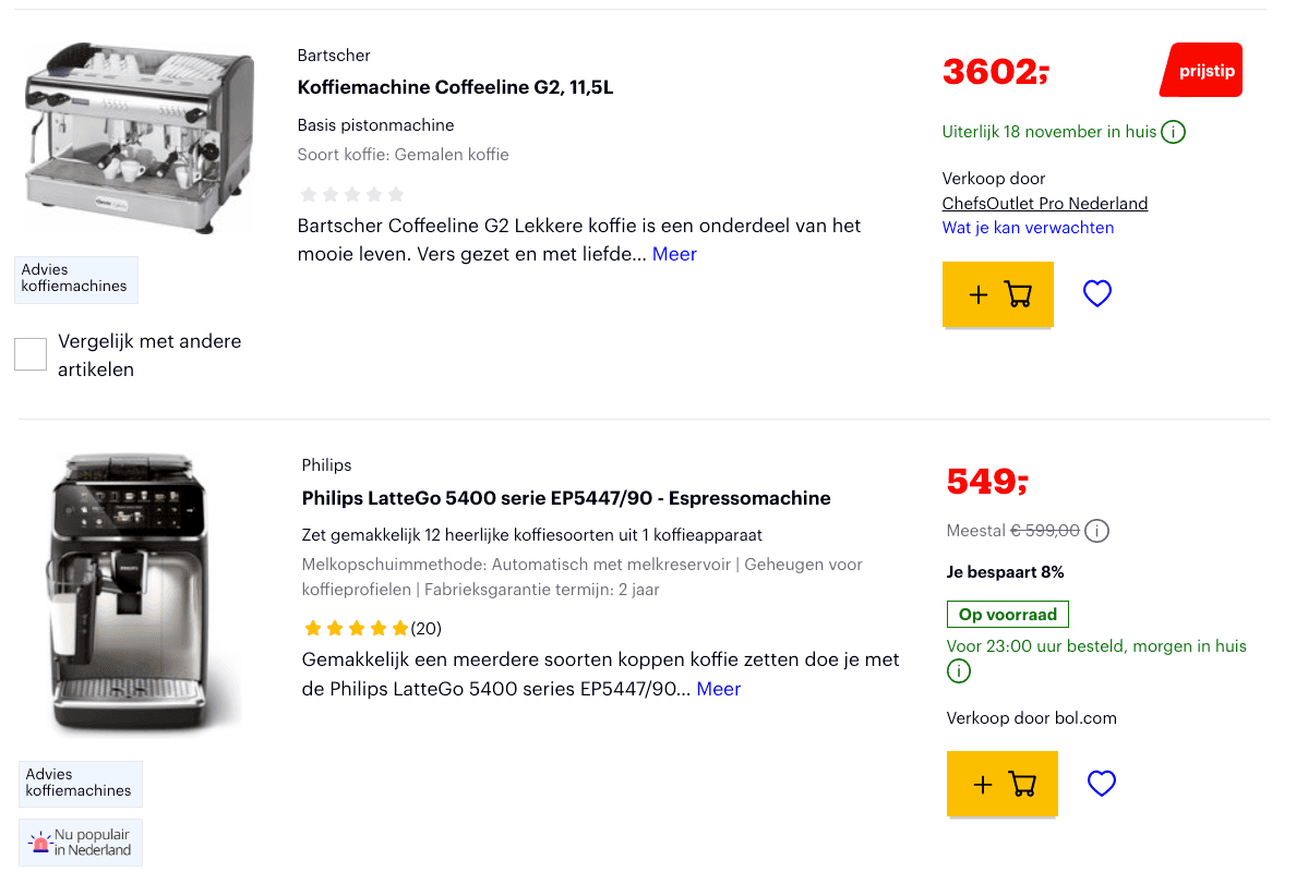 Voorbeeld irreële producten