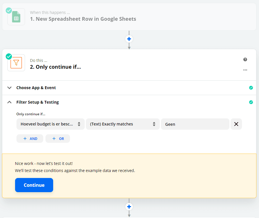 Filters toevoegen voor Zapier