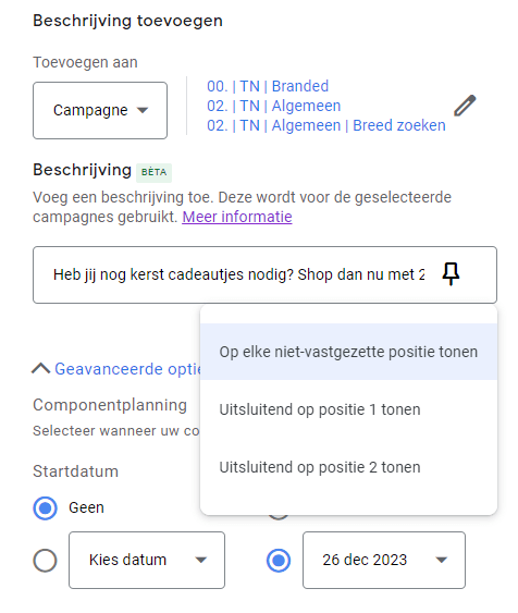 Positie Kiezen Voor Google Ads Compenenten Google Ads Extensies