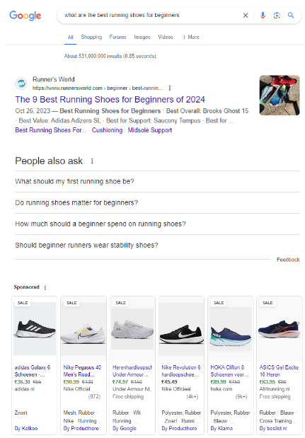 Voorbeeld Van De Veranderende Serp Met Organisch Boven Ads