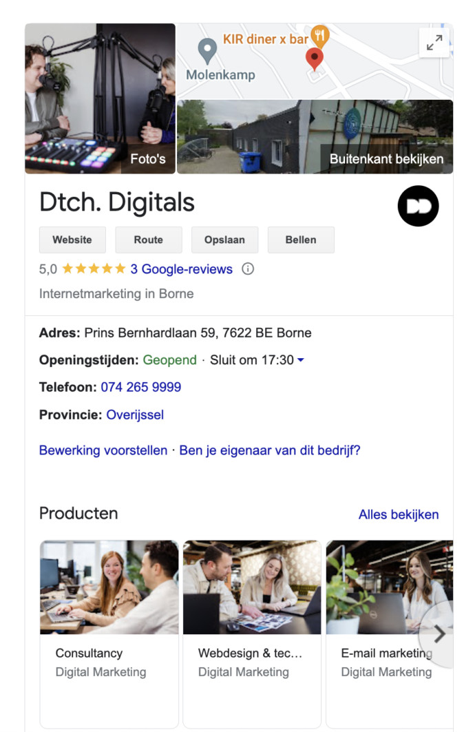 Google Mijn Bedrijf Voorbeeld