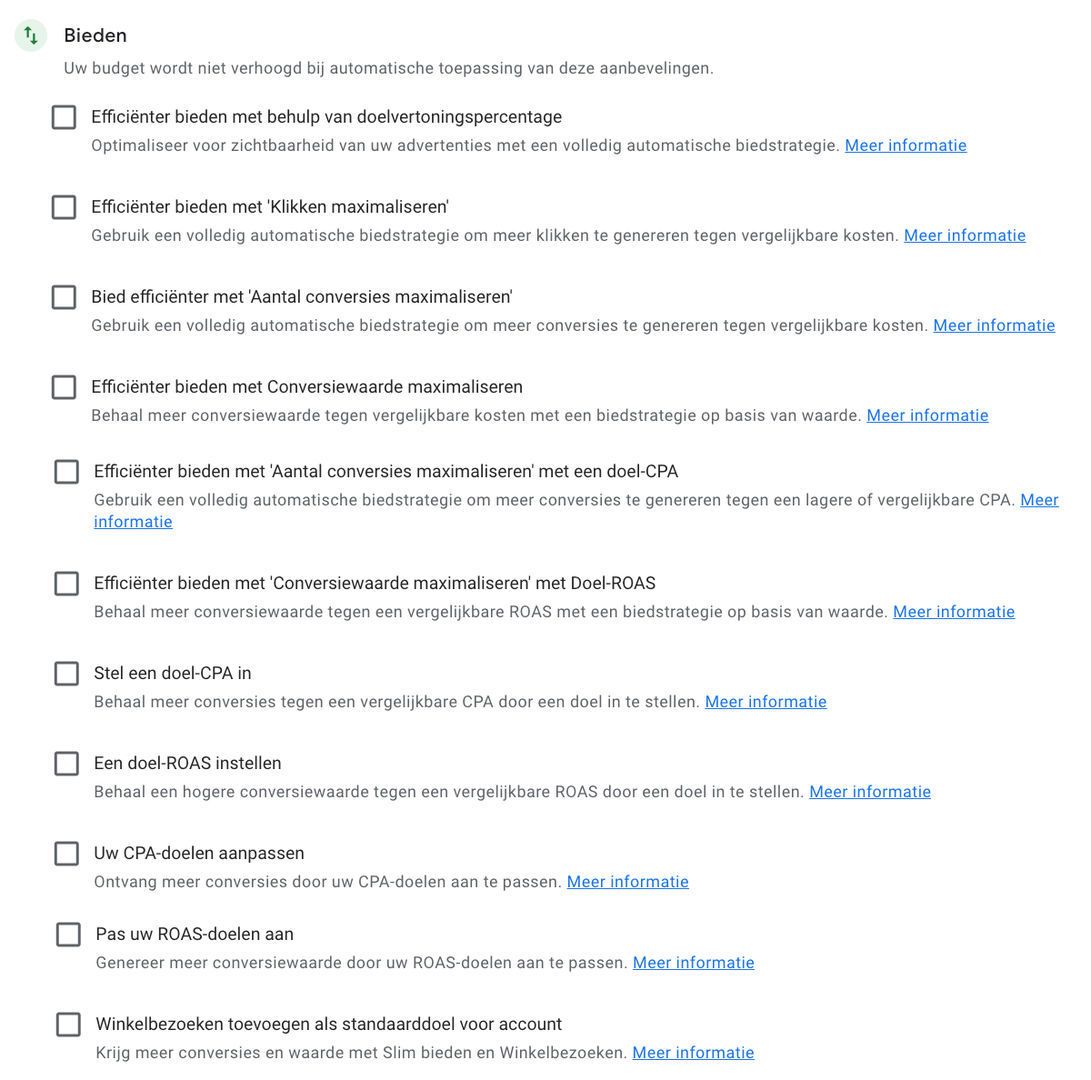 Bieden aanbevelingen in Google Ads