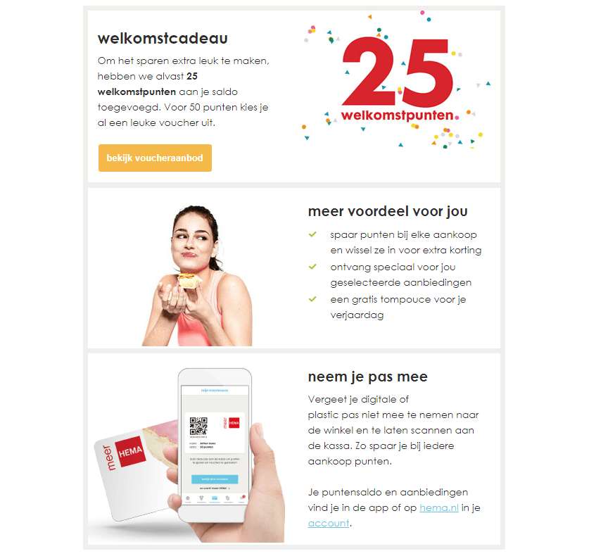 Cadeaus en USPs Hema welkomstmail flow