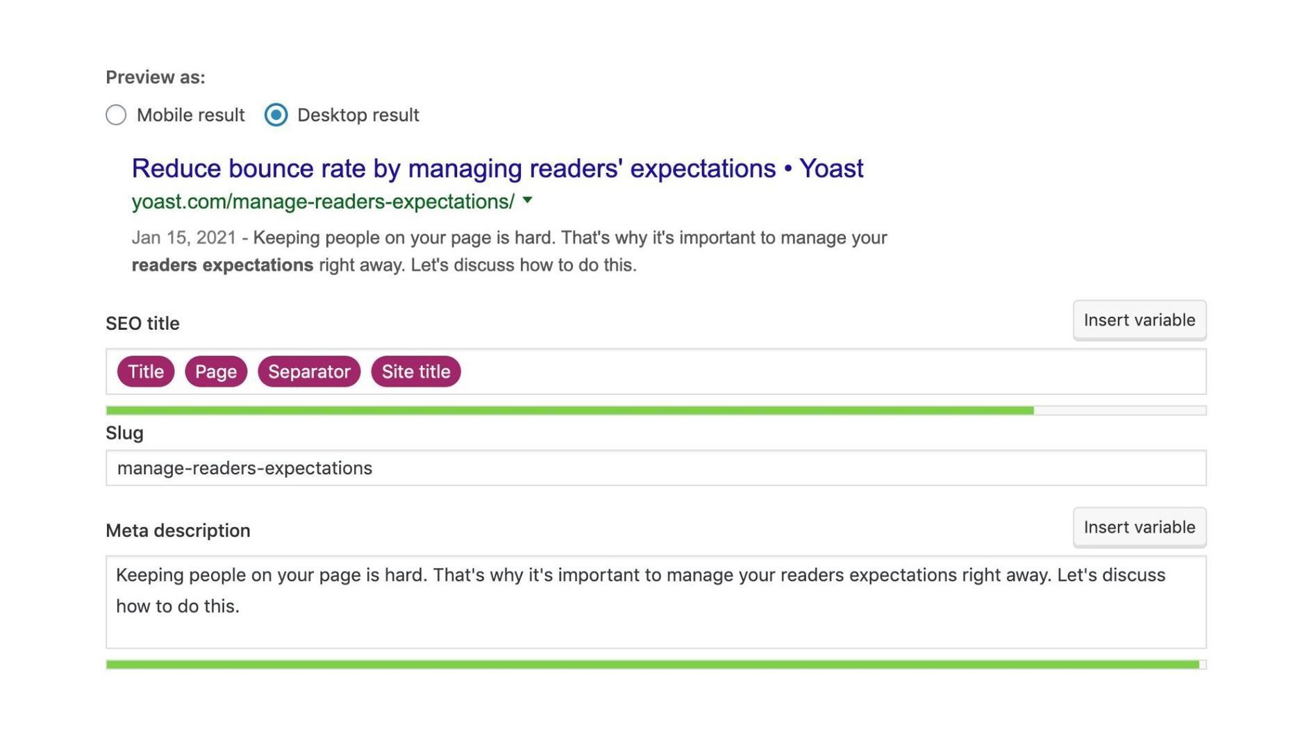 Voorbeeld hoe Yoast binnen WordPress werkt