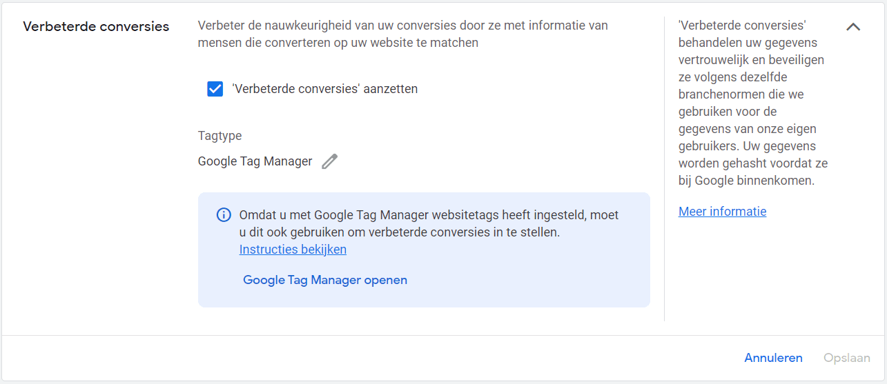 Verbeterde conversies instellen in Google Ads