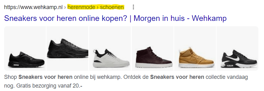 Het toevoegen van een breadcrum rich snippet