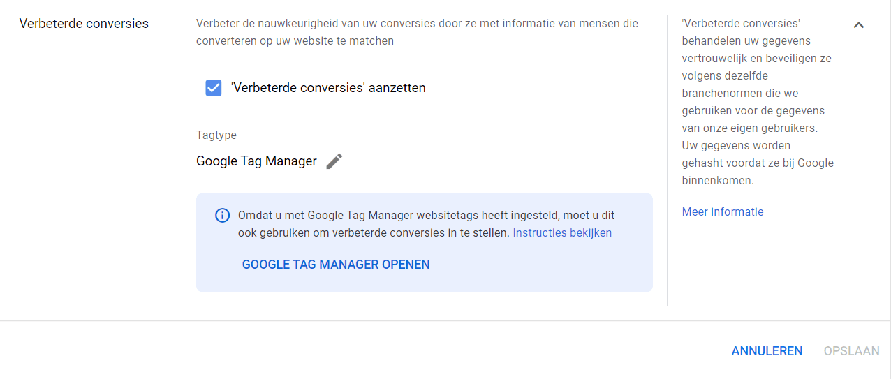 Verbeterde conversies toevoegen in je Google Ads account