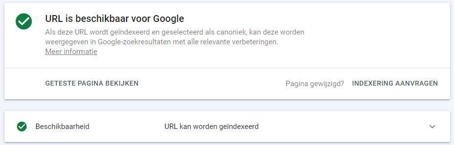 De URL inspection tool voor het testen van live urls