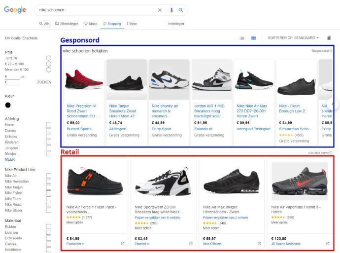 Overzicht Google Shopping betaalde- en organische vertoningen