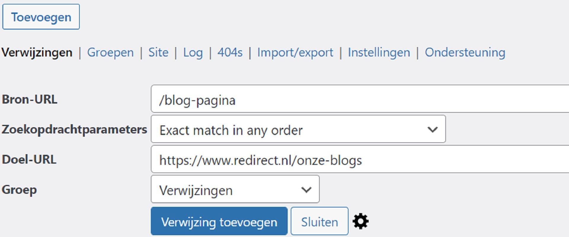 Instellen via redirection in WordPress