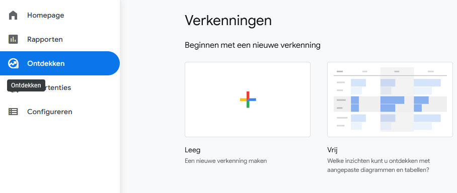 ontdekken en een nieuwe verkenning maken Ga4