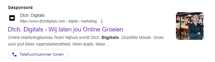 telefoonnummer weergeven in google ads