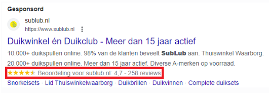 verkopersbeoordeling component binnen je advertentie