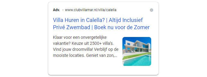 Voorbeeld beeldextensie in Google Ads advertenties