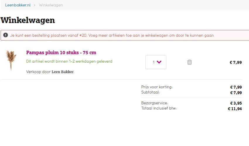 Voorbeeld minimum te besteden bedrag zonder verzendkosten