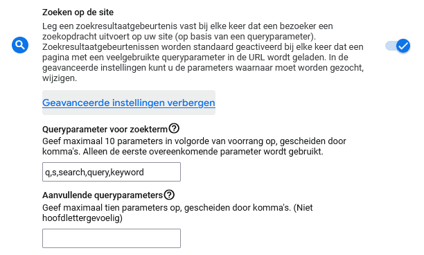 Zoeken op site instellen
