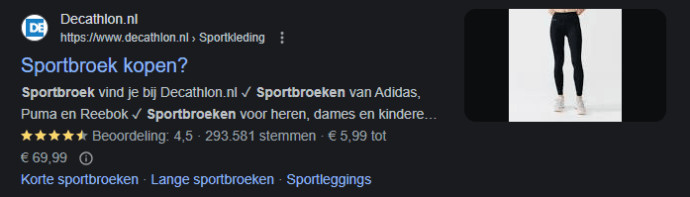 Voorbeeld Resultaat Decathlon Gebruik Structured Data