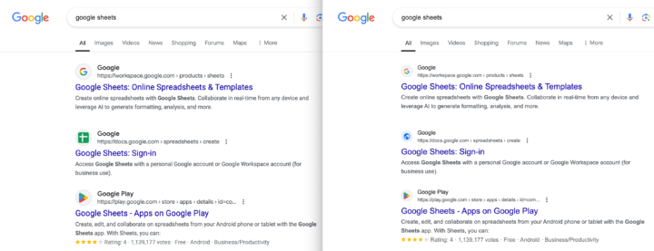 Google Grote Favicon Vergelijking