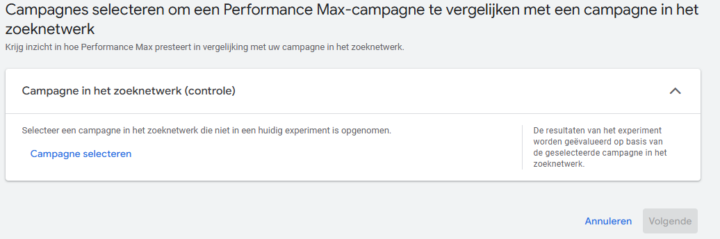 Peformance Max-campagnes vergelijken met een campagne in het zoeknetwerk