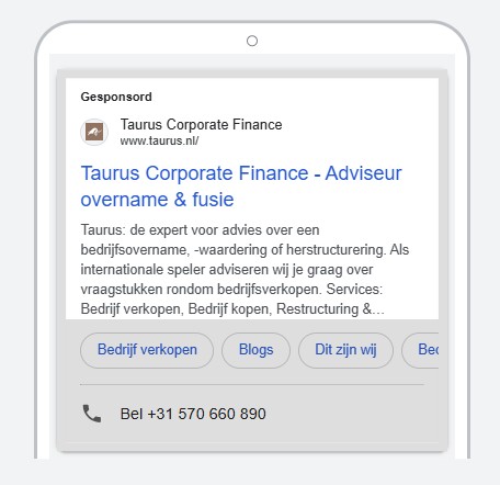 Google Ads Advertentie In De Zoekmachine Voor Taurus