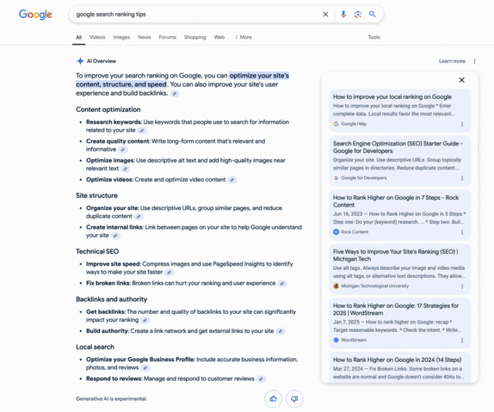 Google AI overview in de zoekmachine