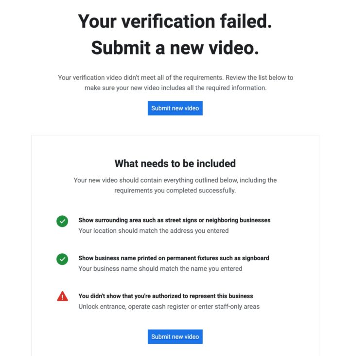 Google bedrijfsprofiel verificatie mislukt bericht 