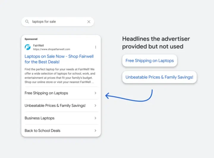Voorbeeld Aangepaste Responsive Search Ad In Google