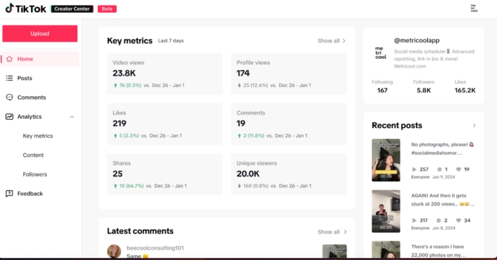 Inzicht In Jouw Key Insights Met Tiktok (c) Metricool