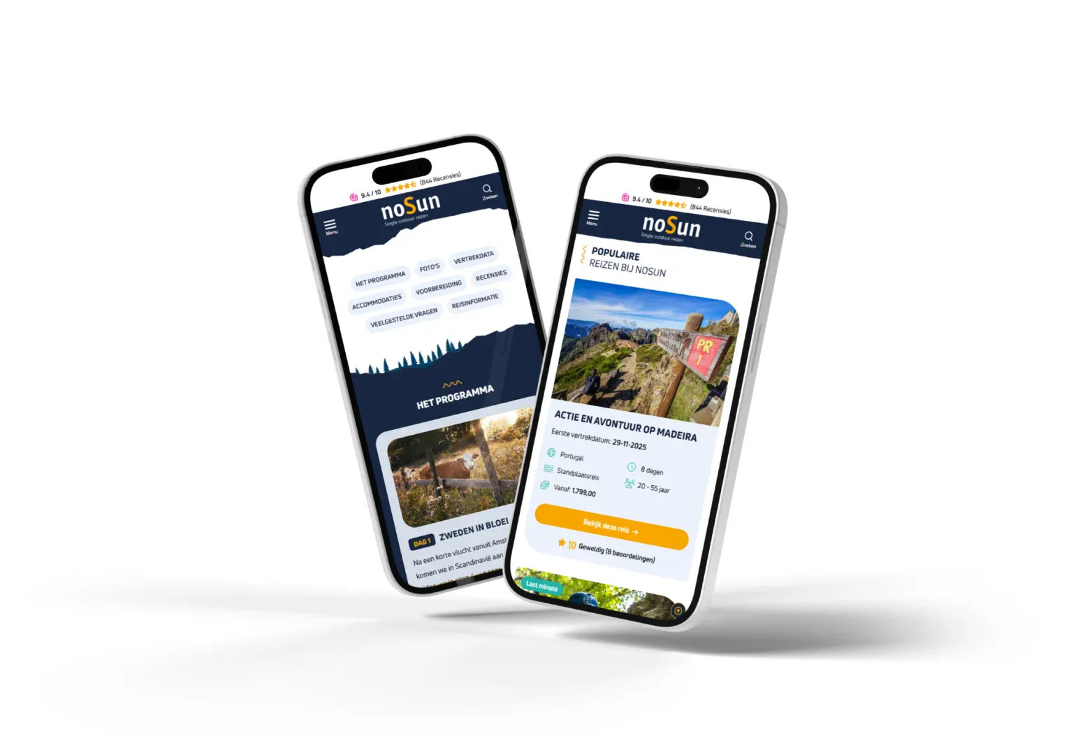 De Website Van Nosun Op Twee Mobiele Telefoons Toont Goed Responsief