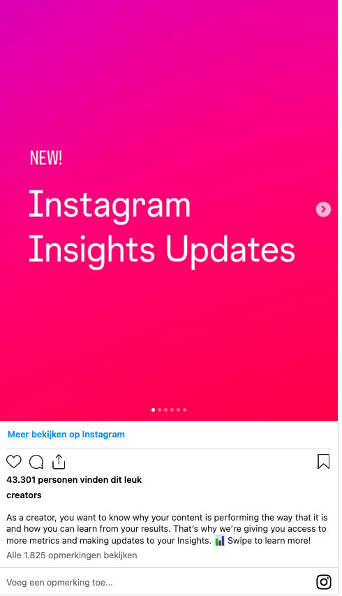 De Aankondiging Op Het Creators Account Van Instagram