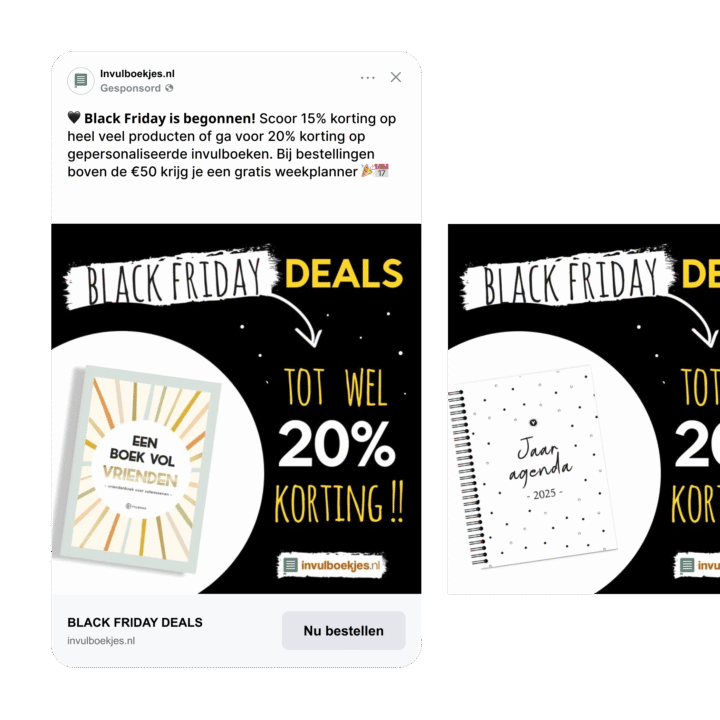 Black Friday Actie Op Social Media Voor Invulboekjes Met Gerichte Targeting En Sterke Beelden