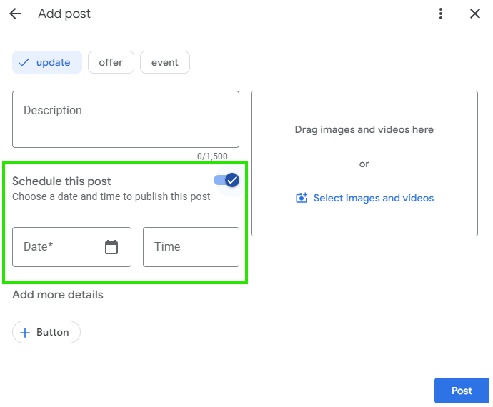 Google Bedrijfsprofiel Post Planning